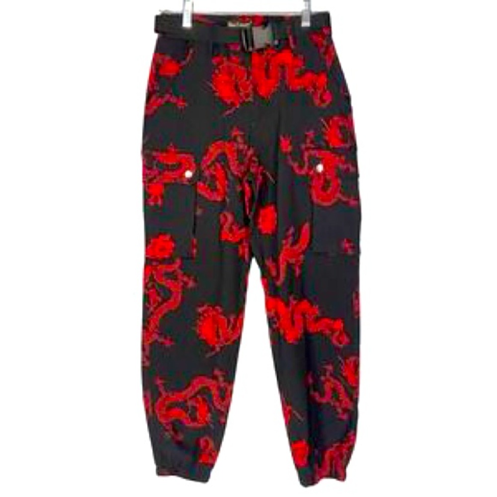 Like An Angel Dragon Print Red & Black Stretch Harem Pants  Size Small EUC